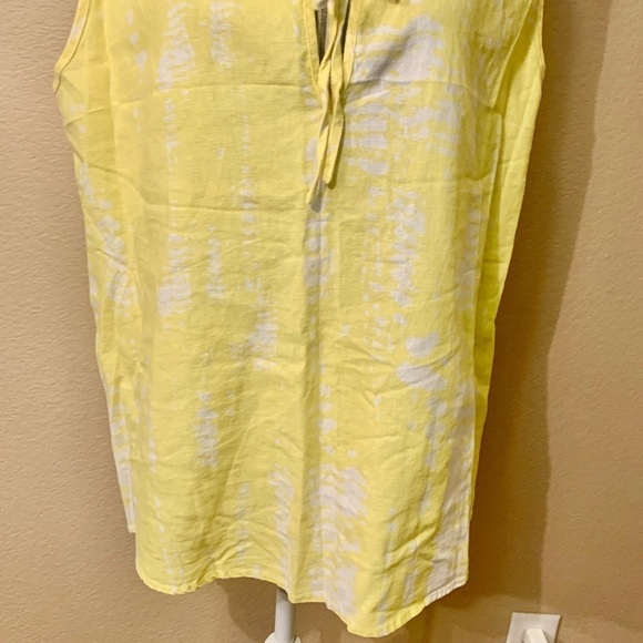 For Cynthia Linen Top XL Yellow White Blotchy Retro Keyhole Ties Linen Viscose - Picture 4 of 14
